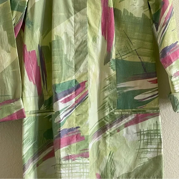 Vintage Melrose green & pink abstract waterproof trench coat - Picture 4 of 15